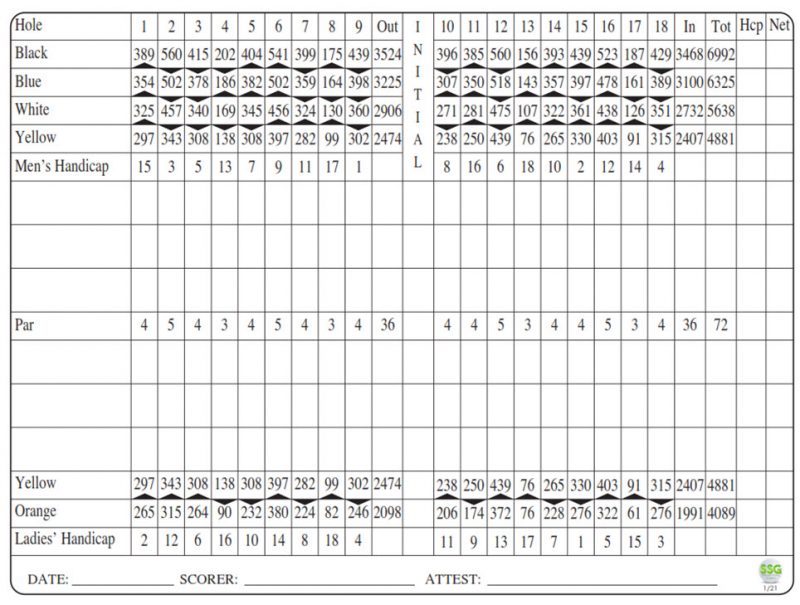 Score Card : Mill Creek Golf Course